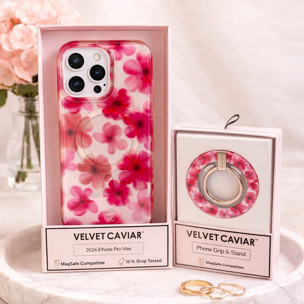 iPhone 16 Pro Max Phone Case Velvet Caviar Pink Blossom floral Case with Grip‎